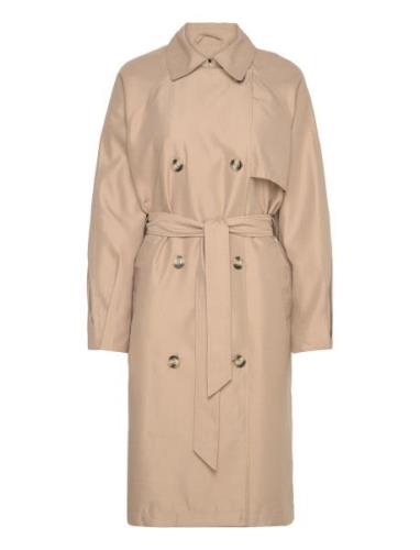 Vmdoreen Long Trenchcoat Boos Trench Coat Kåpe Beige Vero Moda