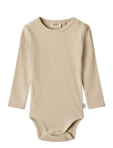 Rib Body L/S Spencer Bodies Long-sleeved Beige Wheat