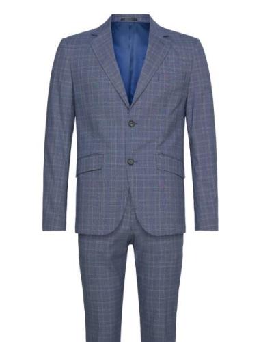 Checked Stretch Suit Dress Blue Lindbergh