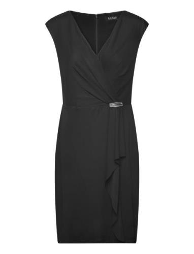 Jersey Cap-Sleeve Cocktail Dress Kort Kjole Black Lauren Ralph Lauren