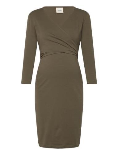 Wrap Me Nurse Dress Knelang Kjole Khaki Green Boob