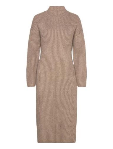 Knitted Turtleneck Dress Knelang Kjole Brown Gina Tricot