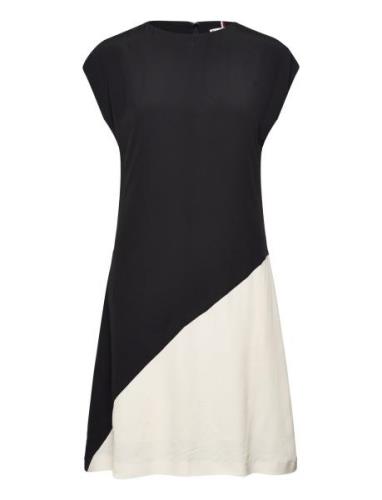 Viscose Blocked Knee Dress Knelang Kjole Black Tommy Hilfiger