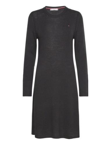 Soft Wool Flared Swt Dress Knelang Kjole Black Tommy Hilfiger