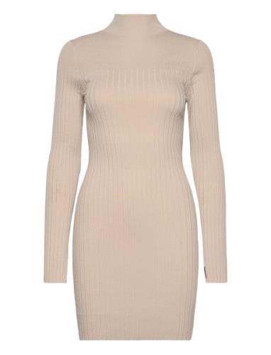 Iconic Rib Mini Knit Dress Ls Dresses Knitted Dresses Beige Calvin Kle...