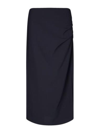 Fique Skirt Knelangt Skjørt Navy Second Female