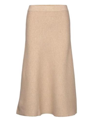 Skirt Knitted A-Shaped Knelangt Skjørt Beige Tom Tailor