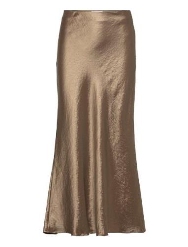 Slfsilva-Lena Hw Midi Skirt B Knelangt Skjørt Gold Selected Femme