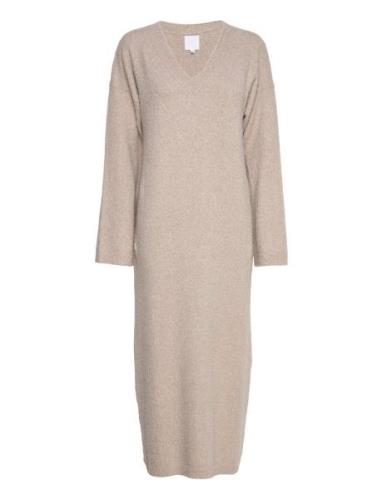 Huurre Bouclé Knit Dress Knelang Kjole Grey Hálo