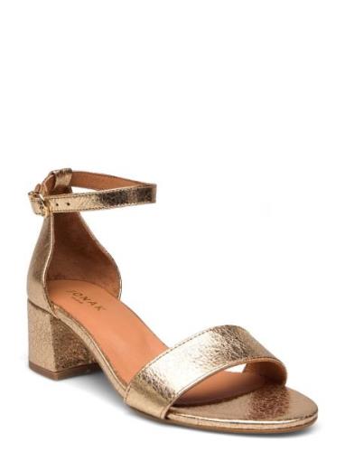 225-Verdi Cuir Craquele Sandal Med Hæl Gold Jonak Paris