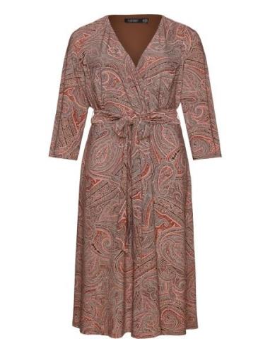 Paisley Surplice Stretch Jersey Dress Knelang Kjole Brown Lauren Women