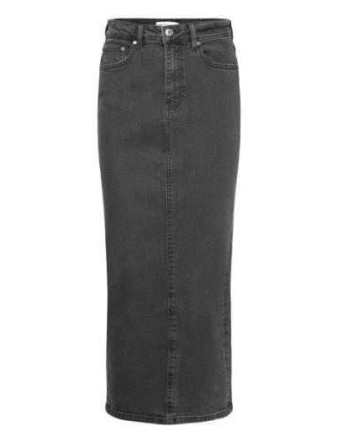 Column Denim Skirt Knelangt Skjørt Grey Gina Tricot