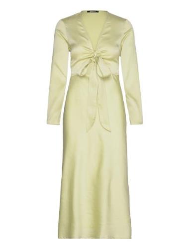 Tie Front Satin Midi Dress Knelang Kjole Yellow Gina Tricot