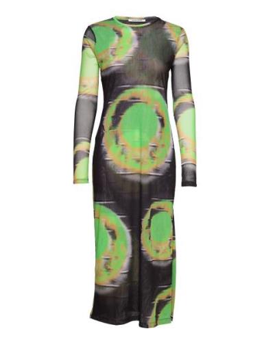 Tuli Printed Mesh Dress Knelang Kjole Multi/patterned Wood Wood