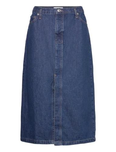 Denim Midi-Skirt Knelangt Skjørt Blue Mango