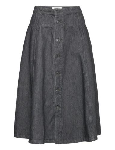 Agatha Denim Skirt Knelangt Skjørt Black Wood Wood