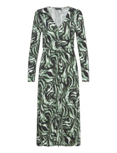 Slhanadi Printed V-Neck Dress Knelang Kjole Green Soaked In Luxury