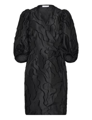 Wrap Dress With Balloon Sleeves Knelang Kjole Black Coster Copenhagen