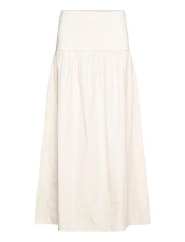 Elastic Panel Flared Skirt Langt Skjørt Cream Mango