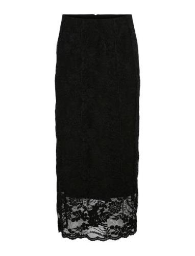 Vilorna Lace Midi Skirt Knelangt Skjørt Black Vila