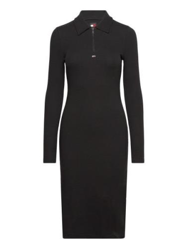 Tjw Half Zip Rib Polo Dress Knelang Kjole Black Tommy Jeans