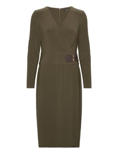 Buckled Jersey Dress Knelang Kjole Green Lauren Ralph Lauren