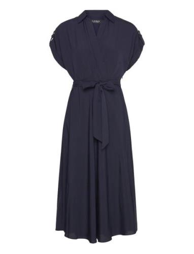 Belted Crepe Dress Knelang Kjole Navy Lauren Ralph Lauren