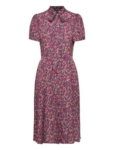 Floral Crepe Tie-Neck Shirtdress Kort Kjole Pink Lauren Ralph Lauren