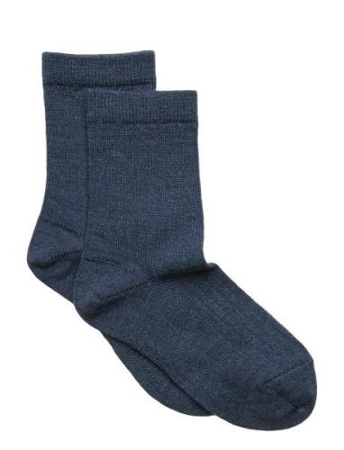 Wool Rib Socks Sokker Strømper Blue Mp Denmark