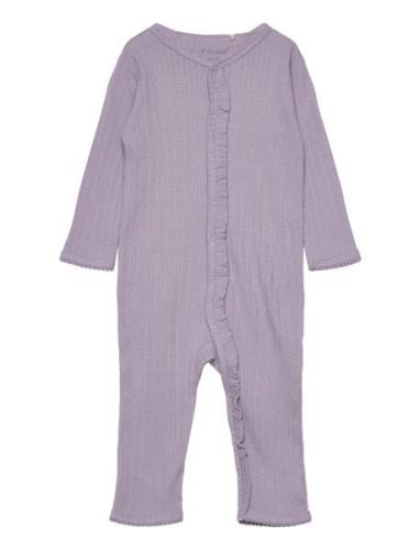 Romper Ls Pointelle Langermet Bodysuit Purple Fixoni