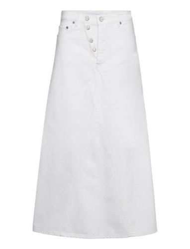 White Denim Double Fly Maxi Skirt Langt Skjørt White Ganni