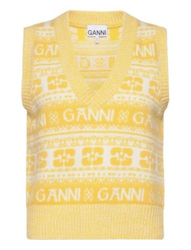 Logo Wool Mix Vest Vests Knitted Vests Yellow Ganni