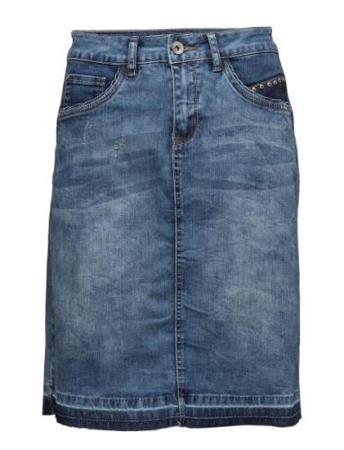 Patched Denim Skirt Knelangt Skjørt Blue Cream