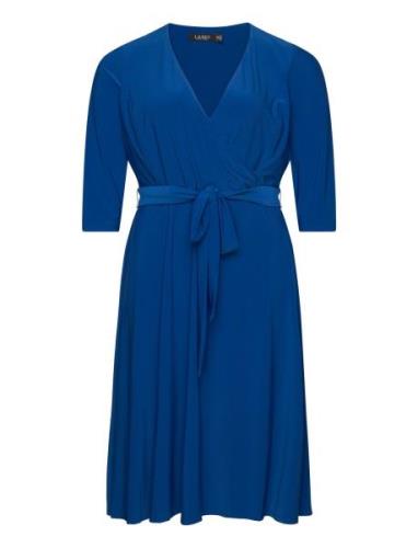 Surplice Jersey Dress Knelang Kjole Blue Lauren Women