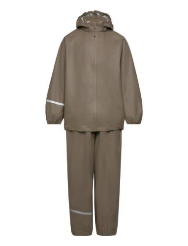 Basic Rainwear Set -Recycle Pu Outerwear Rainwear Rainwear Sets Brown ...