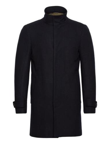 Recycled Wool Funnel Neck Coat Ullfrakk Frakk Black Lindbergh