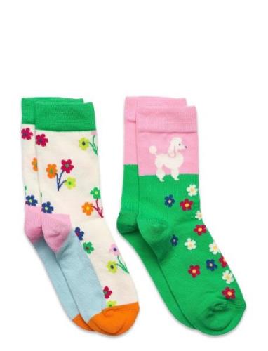 2-Pack Kids Poodle & Flowers Socks Sokker Strømper Multi/patterned Hap...