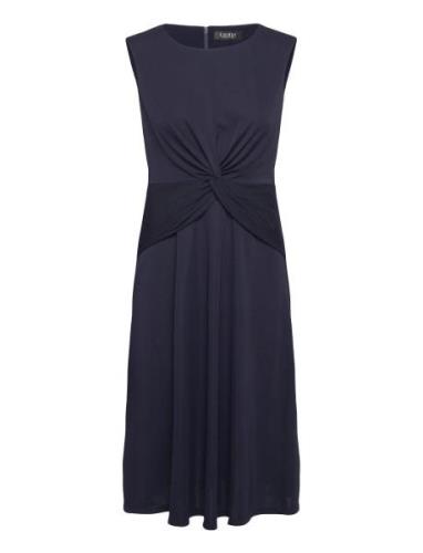 Twist-Front Jersey Dress Knelang Kjole Navy Lauren Ralph Lauren