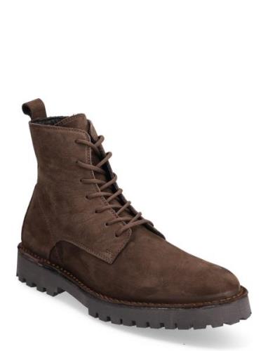 Slhricky Nubuck Lace-Up Boot B Støvletter Med Snøring Brown Selected H...