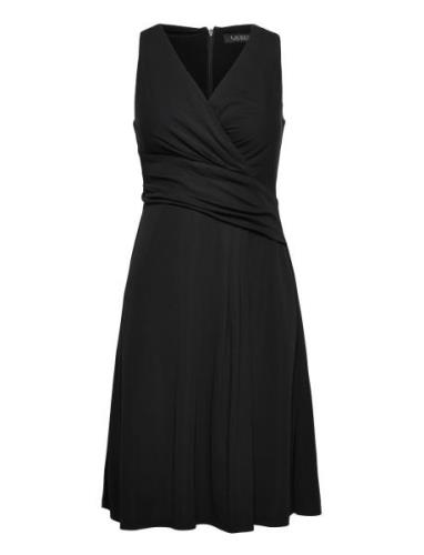 Surplice Jersey Sleeveless Dress Knelang Kjole Black Lauren Ralph Laur...