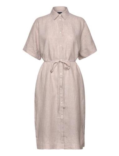 Relaxed Ss Linen Shirt Dress Knelang Kjole Beige GANT