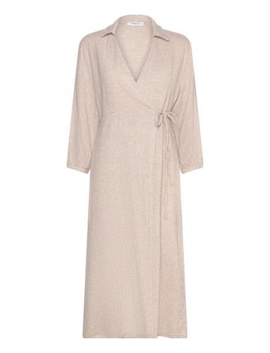 Mschjovene Ginia 3/4 Wrap Dress Knelang Kjole Beige MSCH Copenhagen