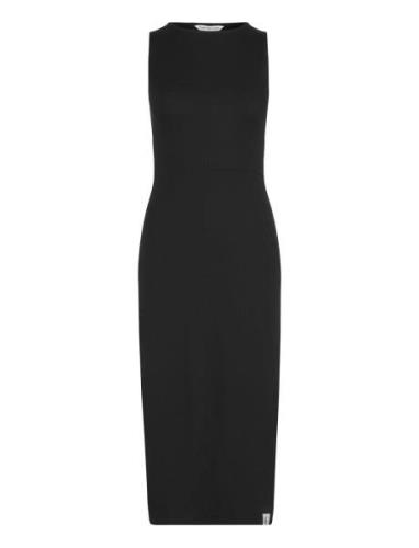 Seaming Long Rib Dress Knelang Kjole Black Calvin Klein Jeans