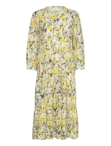 Oliviall Midi Dress 3/4 Knelang Kjole Yellow Lollys Laundry