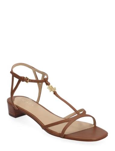 Fallon Nappa Leather Sandal Flate Sandaler Brown Lauren Ralph Lauren