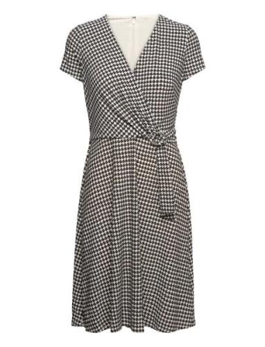 Houndstooth Jersey Surplice Dress Knelang Kjole Black Lauren Ralph Lau...