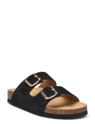 Sl Josephine Suede Black Flate Sandaler Black Scholl