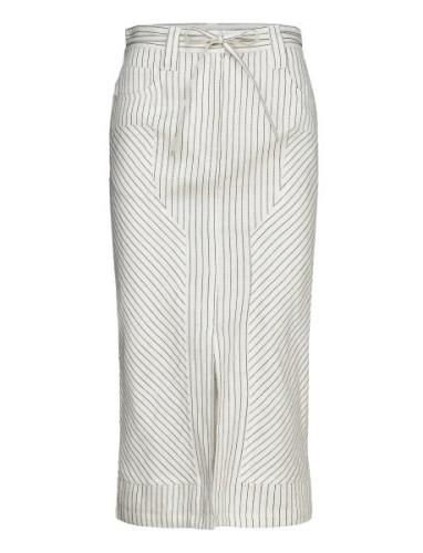 Freda - Cozy Linen Stripe Knelangt Skjørt Cream Day Birger Et Mikkelse...