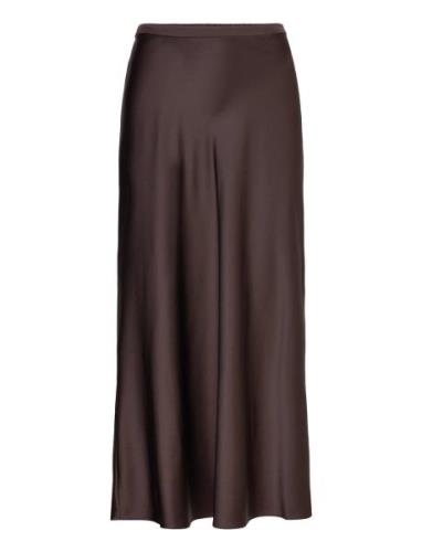 Angelina Silk Satin Skirt Knelangt Skjørt Brown Balmuir