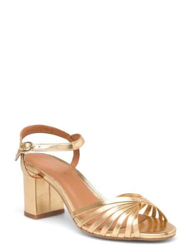 88-Vipsy Cuir Metallise Sandal Med Hæl Gold Jonak Paris